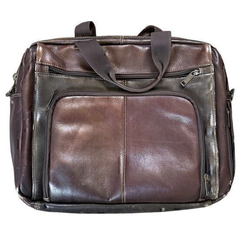 Wilsons Leather Dark‎ Brown Rugged Double Gusset Brief Laptop Bag 17" x 14"